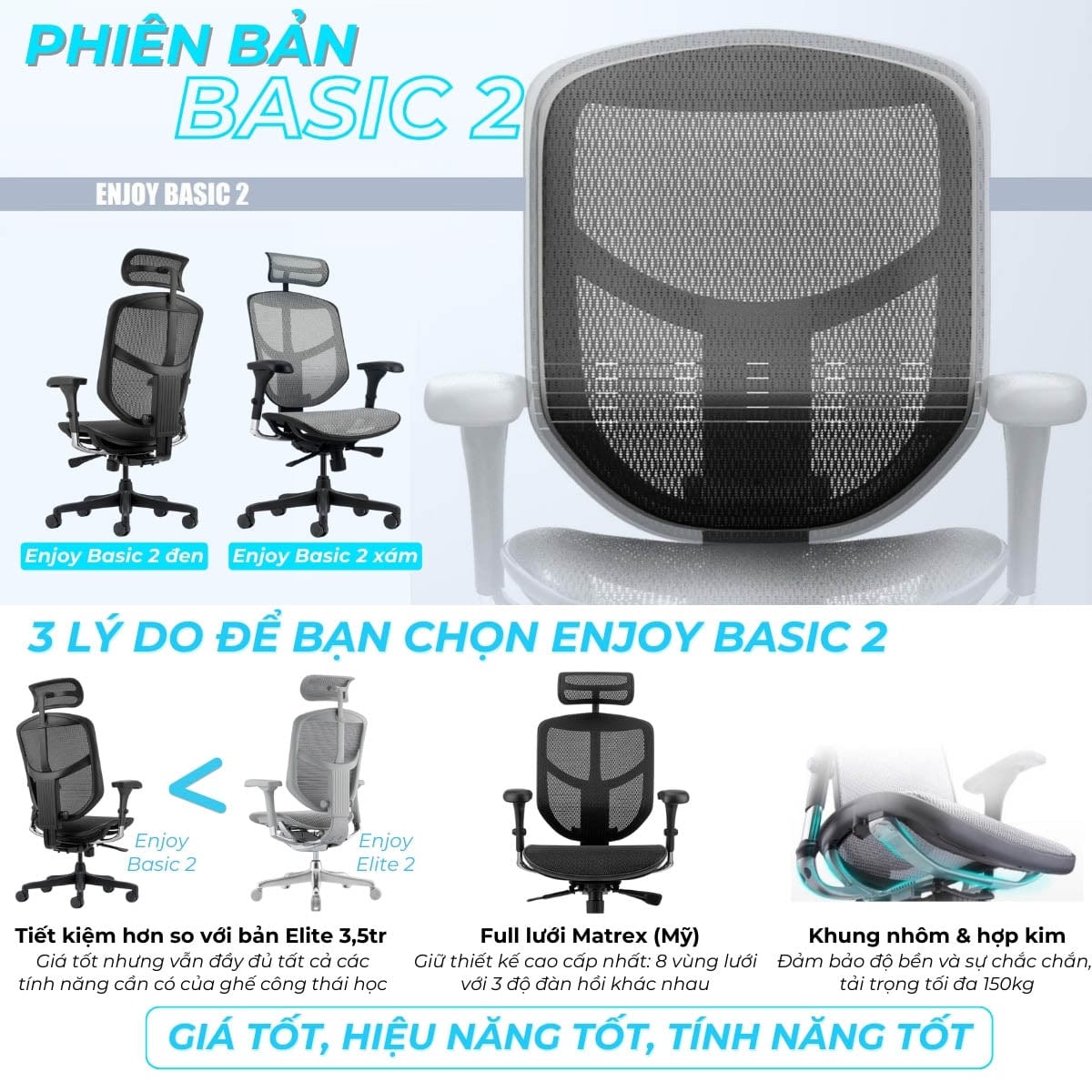 Ghế công thái học Ergohuman Enjoy Basic 2 - Hàng chính hãng