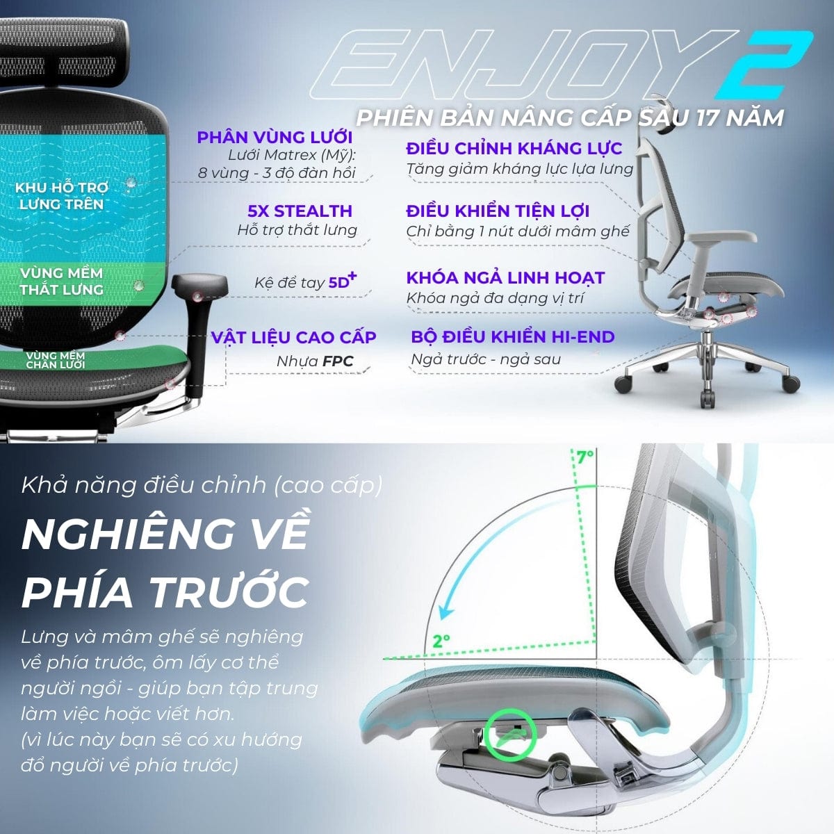 Ghế công thái học Ergohuman Enjoy Elite 2 - Hàng chính hãng